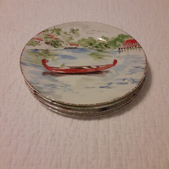 Pier 1 Destination Plates x4 Plus Hangers Travel Decorative Vibrant 7.5x7.5 - Picture 7 of 8